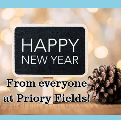 Graphic stating Happy New Year from everyone at Priory Fields