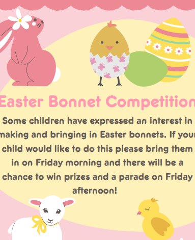 Easter Bonnet competition flyer, text version below