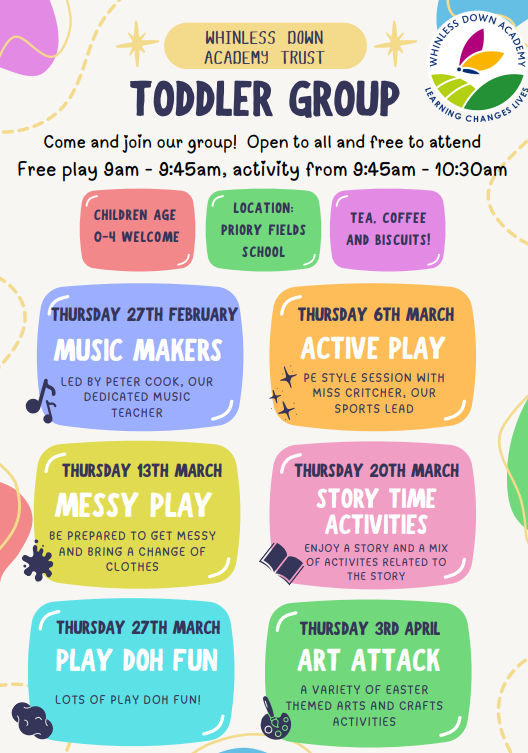 Flyer for Toddler Group, text version below!