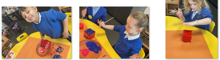 Photos of children painting 3D shapes