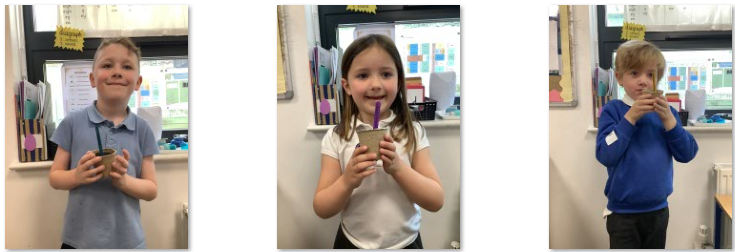 Photos of children holding plant pots