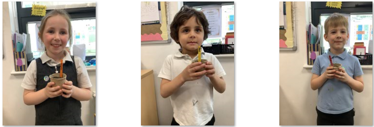 Photos of children holding plant pots