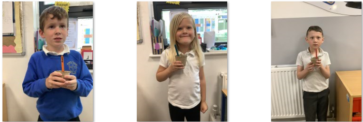 Photos of children holding plant pots