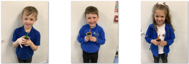 Photos of children holding plant pots