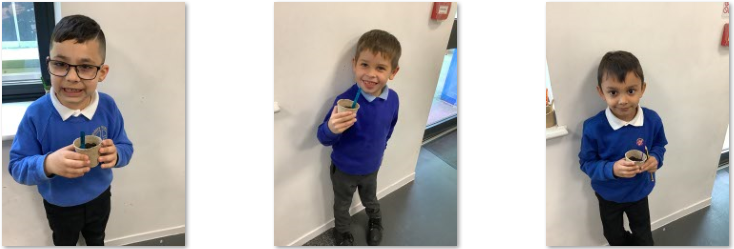 Photos of children holding plant pots