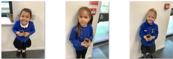 Photos of children holding plant pots