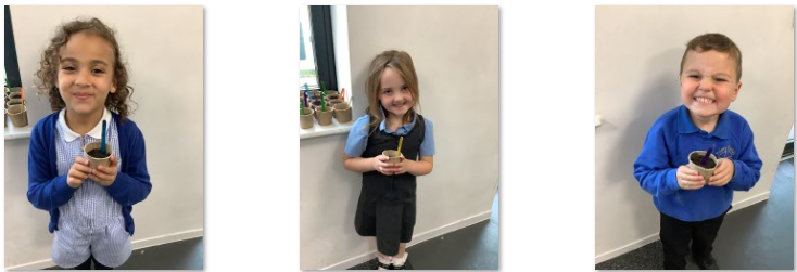 Photos of children holding plant pots