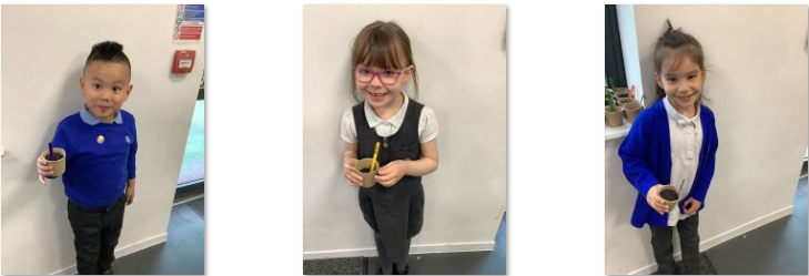 Photos of children holding plant pots
