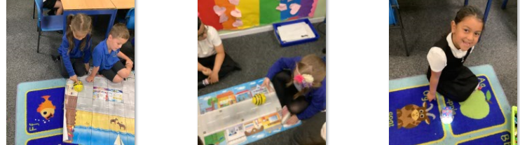 Photos of children using Beebots