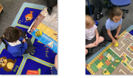 Photos of children using Beebots