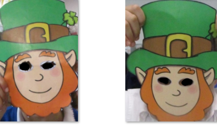 Photos of children wearing Leprechaun masks