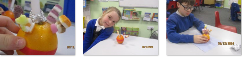 Photos of children making Christingles