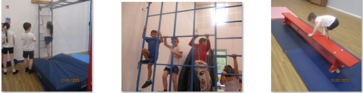 Photos of children doing PE on apparatus