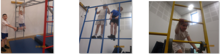 Photos of children doing PE on aparatus