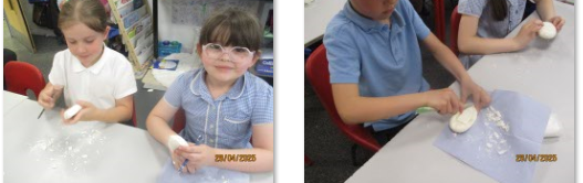Photos of children making Stone Age Tools