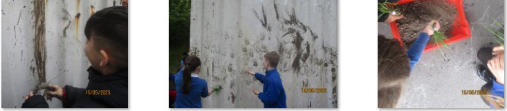 Photos of children cave-painting on a container