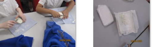 Photos of children making Stone Age Tools