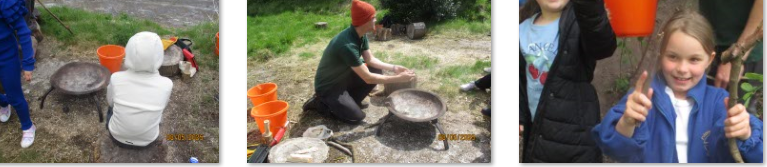 Photos of children making fire in Forest School area