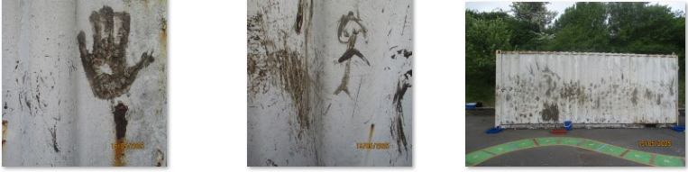 Photos of children cave-painting on a container