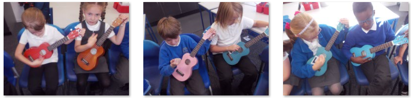 Photos of children playing ukelele