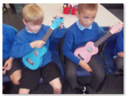Photos of children playing ukelele