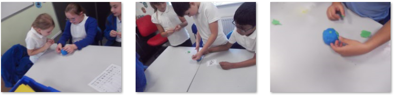 Photos of children making planets from playdough