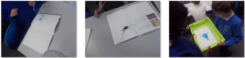 Photos of children making art with straws
