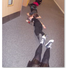 Photos of children measuring corridor