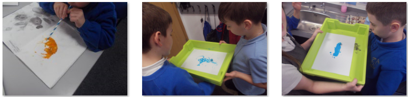 Photos of children making art with straws