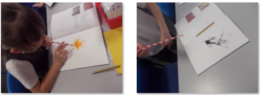 Photos of children making art with straws
