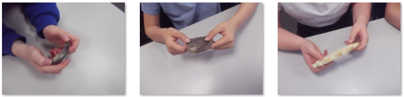 Photos of children handing Stone Age flint tools