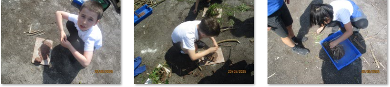 Photos of children building Neolithic houses