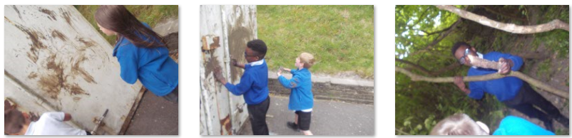 Photos of children trying Stone Age cave painting