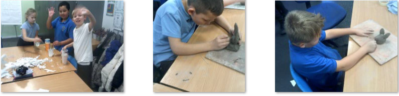 Photos of children making clay pots