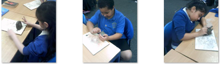Photos of children making clay pots