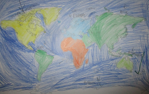 Photo of children's drawn world map