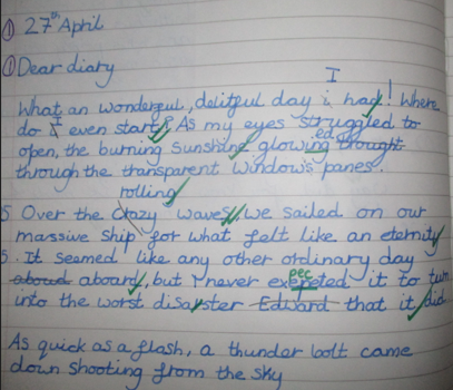 Photos of children's diary entry English work