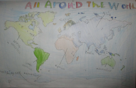 Photo of children's drawn world map
