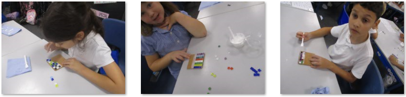 Photos of children making mosaics