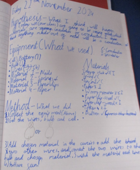 Photo of materials experiment write up