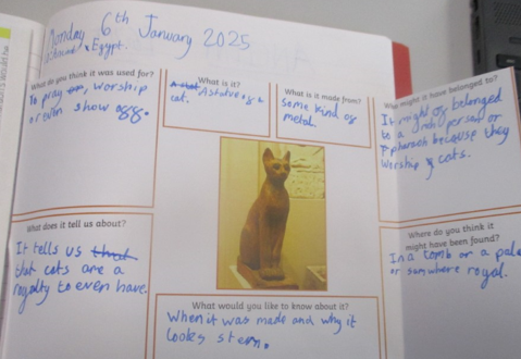 Photos of children investigating Egyptian artefacts