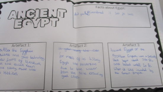 Photos of children investigating Egyptian artefacts