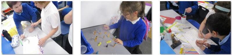 Photos of children investigating Egyptian artefacts