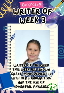 Congratulations poster for Writer of the week W3
