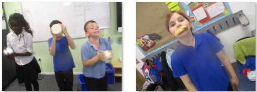 Photos of children making butter