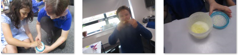 Photos of children making butter