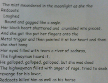 Photos of children's Highwayman work
