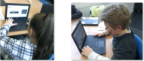 Photos of children on laptops