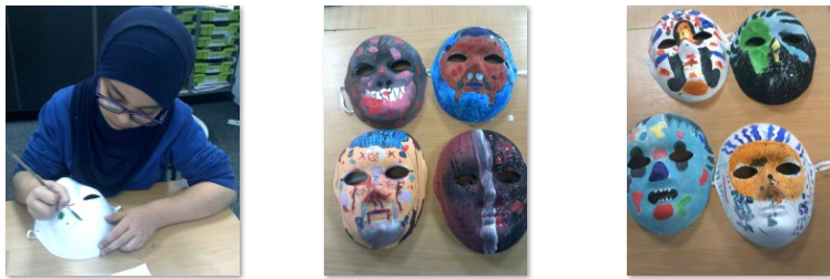 Photos of children painting masks