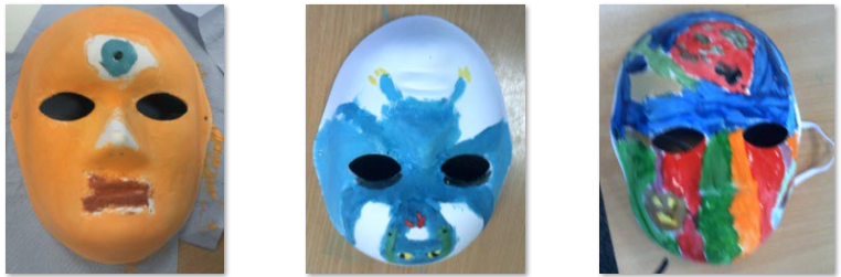 Photos of children painting masks